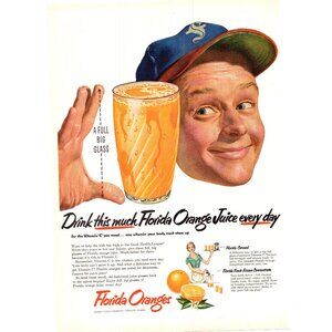 1952 Florida Oranges Orange Juice Vintage Print Ad Baseball Cap Hat Wall Art